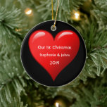 First Christmas Together Cute Red Heart 2019 Black Ceramic Tree Decoration<br><div class="desc">Personalized names and printed with cute red heart design in solid black background. The color of the background can also be changed as you want. Feel free to customize by adding your own texts,  names or photos. You can add your photo on the back side of the ornament easily!</div>