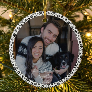 First Christmas Together Family Pet Pawprint Photo Ceramic Tree Decoration