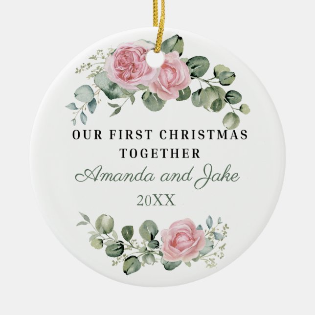 First Christmas Together Floral Ceramic Tree Decoration (Front)