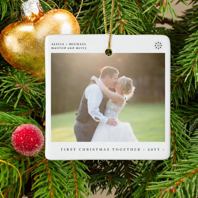 First Christmas together married and merry photo Ceramic Ornament (Creator Uploaded)