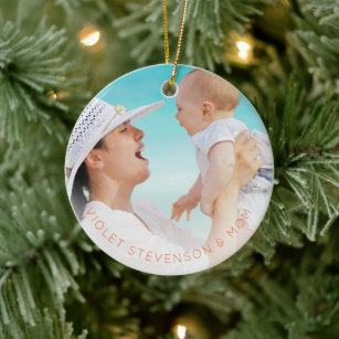 First Christmas together modern baby girl photo Ceramic Tree Decoration