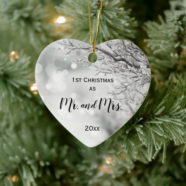 First Christmas Together Mr and Mrs Winter Wedding Ceramic Tree Decoration (Tree)