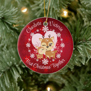 First Christmas Together Mum and Daughter Reindeer Ceramic Tree Decoration