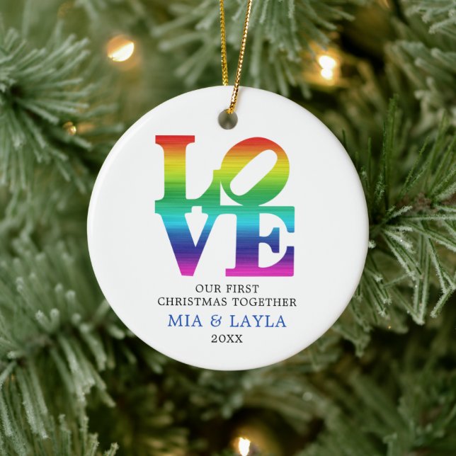 First Christmas Together Personalised Rainbow LOVE Ceramic Tree Decoration (Tree)