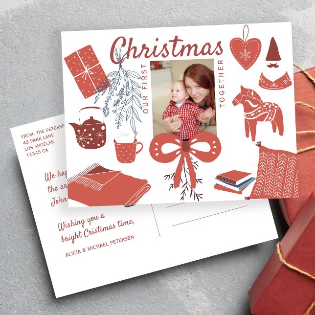 First Christmas together photo birth announcement Postcard (Creator Uploaded)