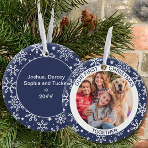 First Christmas Together Photo Blue Snowflake Ceramic Tree Decoration