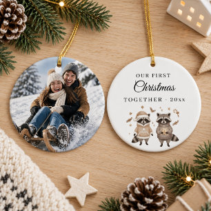 First Christmas Together Photo Racoon Couple Ceramic Tree Decoration