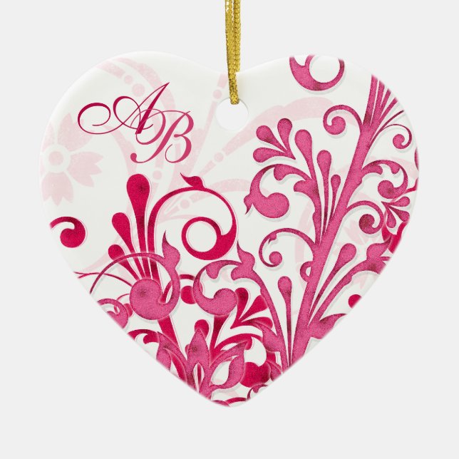 First Christmas Together Pink Floral Wedding Heart Ceramic Tree Decoration (Front)