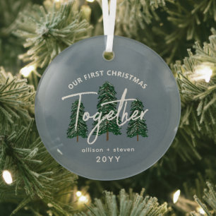 First Christmas Together Rustic Trees Couples Glass Tree Decoration