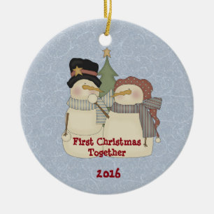 First Christmas Together Snow Couple Ceramic Tree Decoration