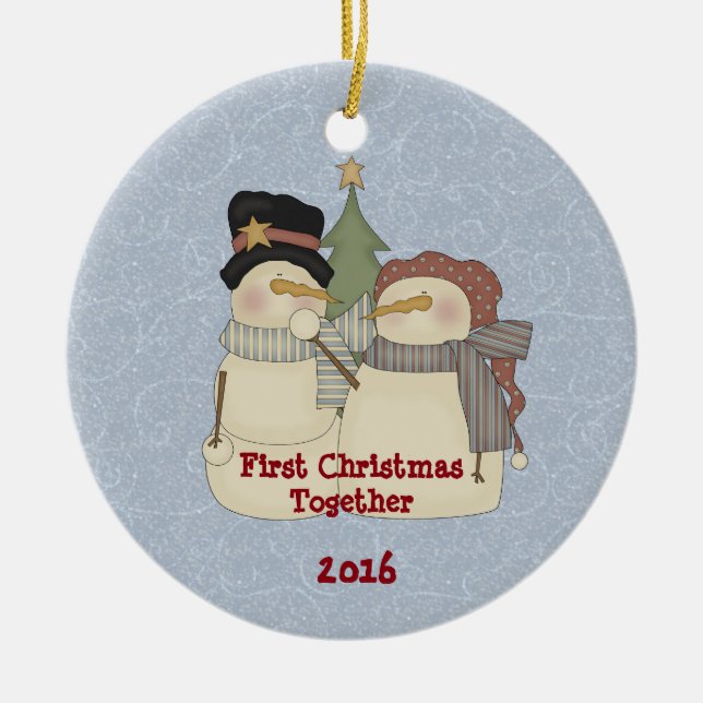 First Christmas Together Snow Couple Ceramic Tree Decoration (Front)