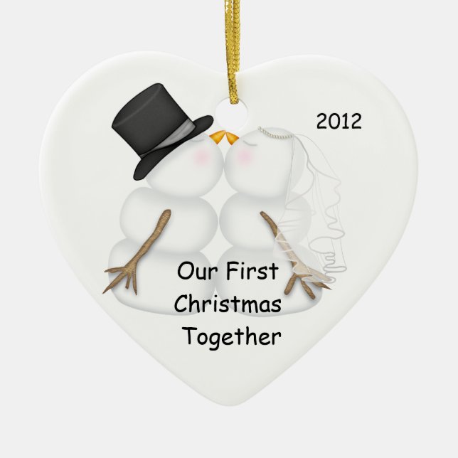 First Christmas Together SNOWMAN COUPLE Ceramic Tree Decoration (Front)