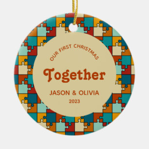 First Christmas Together Vintage Puzzle Photo Ceramic Tree Decoration