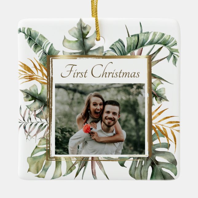 First Christmas Tropical Elegant Palms Photograph Ceramic Ornament (Front)
