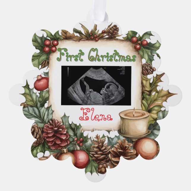 First Christmas Ultrasound Photo Keepsake Ornament (Front)