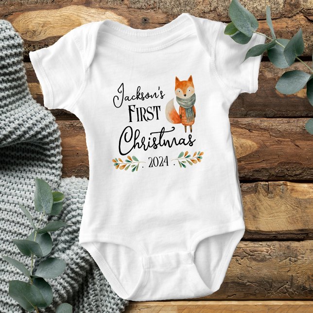 First Christmas Watercolor Cute Fox Baby Bodysuit (Creator Uploaded)