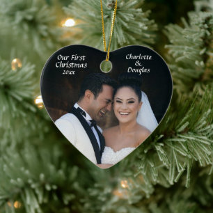 First Christmas - Wedding Photo - Ceramic Tree Decoration
