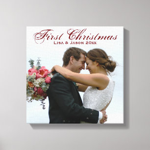 First Christmas Wedding Photo with Names Canvas Print