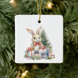 First Christmas Whimsical Cute Bunny Customised Ceramic Ornament