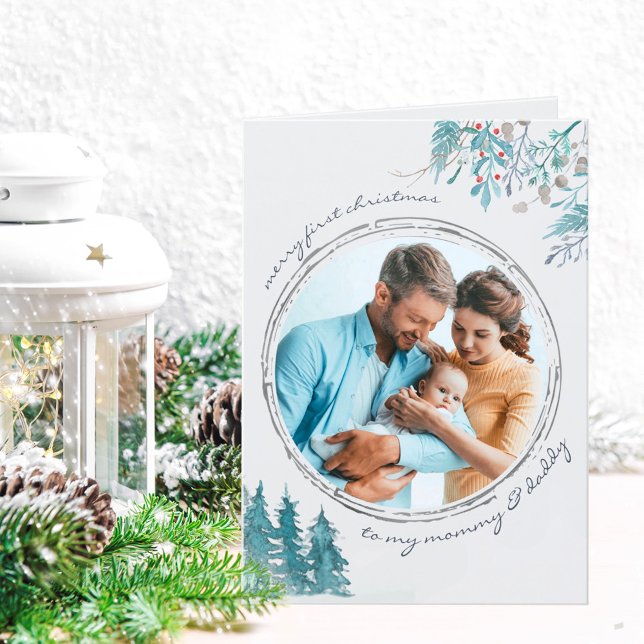 First Christmas Winter Forest Baby Photo Holiday Card (Creator Uploaded)