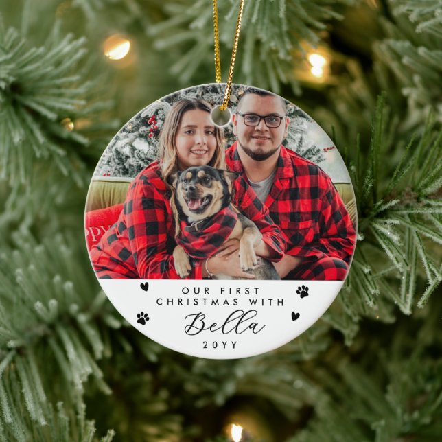 First Christmas with Dog Name and Photo Ceramic Tree Decoration (Tree)