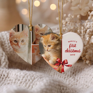 First Christmas with Our Kitten 4 Photo Red Bow Ceramic Tree Decoration