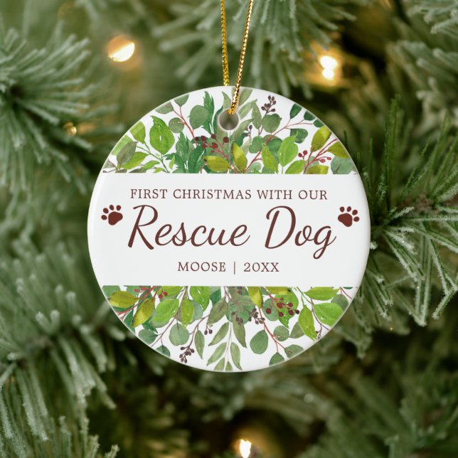 First Christmas With Our Rescue Dog Personalised Ceramic Tree Decoration (Tree)