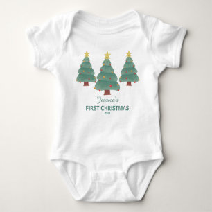 First Christmas with Three Decorated Trees Baby Bodysuit