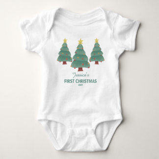 First Christmas with Three Decorated Trees Baby Bodysuit