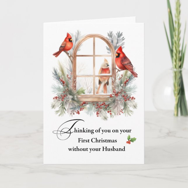 First Christmas Without Your Husband Cardinal Bird Card (Front)