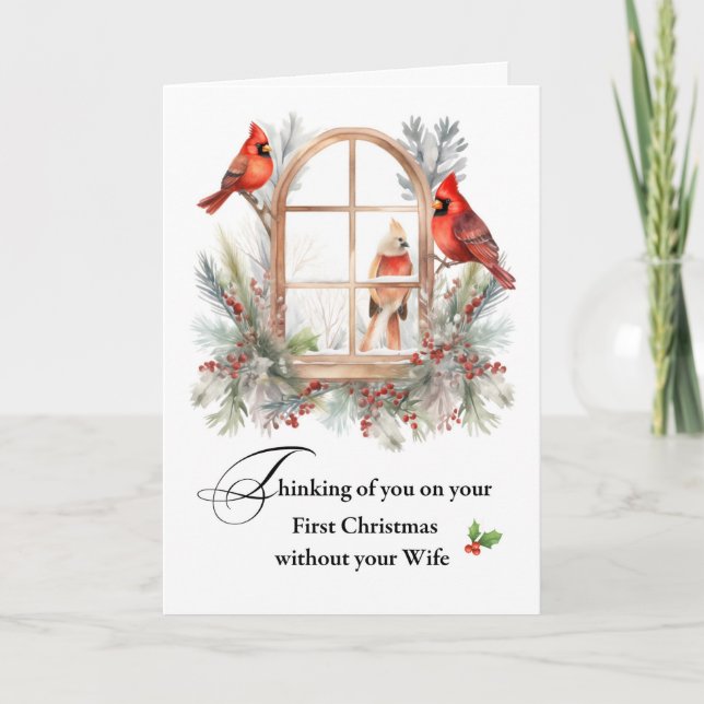 First Christmas Without your Wife Cardinal Birds Card (Front)