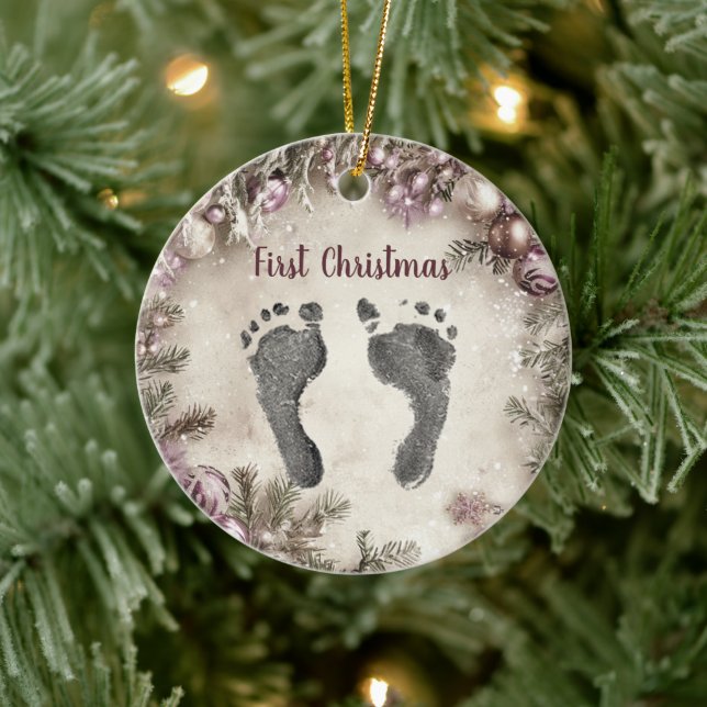 First Christmas Your Baby's Foot Prints Floral Ceramic Tree Decoration (Tree)