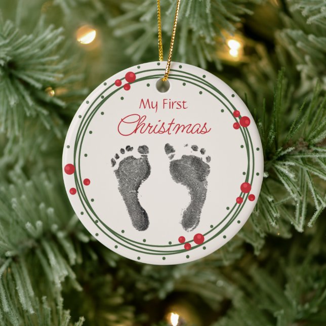 First Christmas Your Baby's Foot Prints Wreath Ceramic Tree Decoration (Tree)