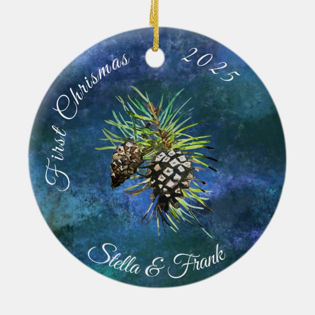 First Chrstmas together decoration, pine cone Ceramic Tree Decoration (Back)