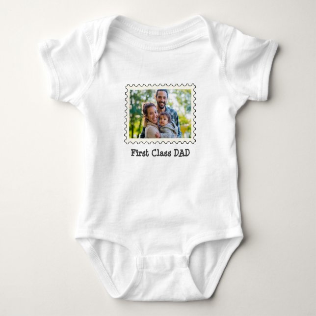 FIRST CLASS DAD Best Dad custom horizontal photo   Baby Bodysuit (Front)