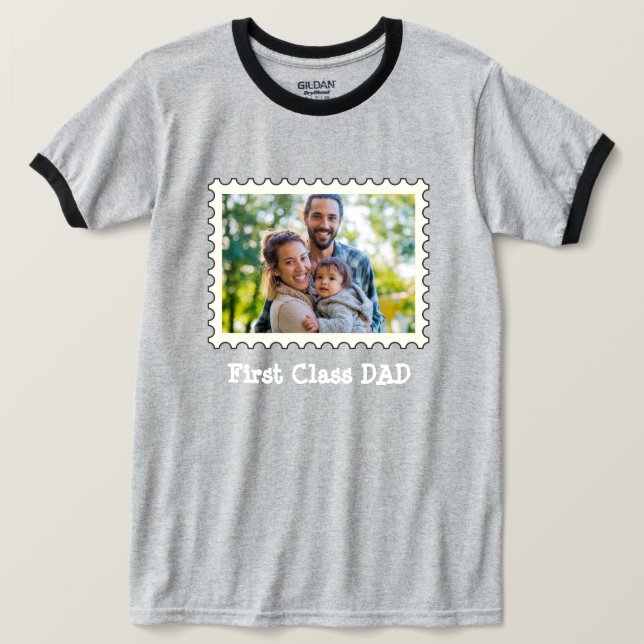 FIRST CLASS DAD Best Dad custom horizontal photo T-Shirt (Design Front)