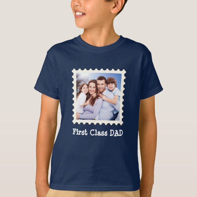 FIRST CLASS DAD Best Dad Ever custom square photo  T-Shirt (Front)