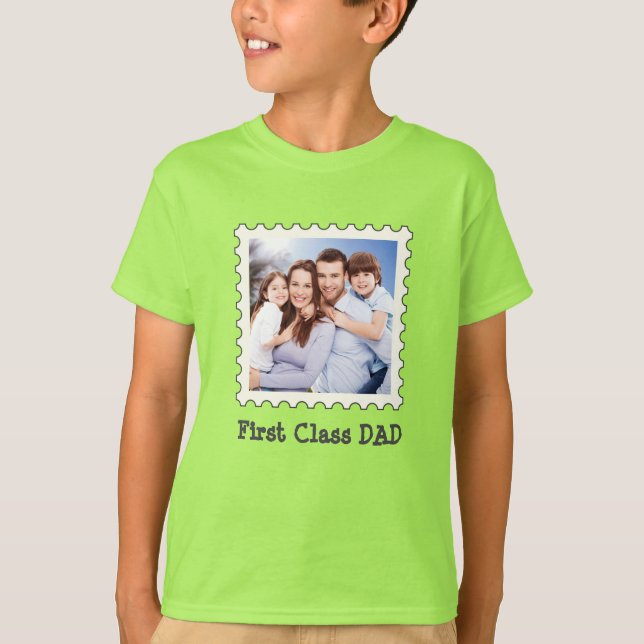 FIRST CLASS DAD Best Dad Ever custom square photo  T-Shirt (Front)