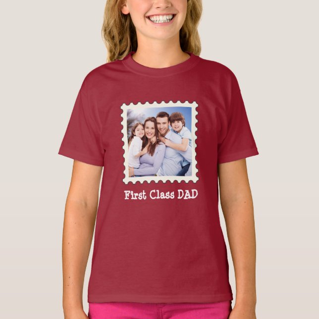 FIRST CLASS DAD Best Dad Ever custom square photo T-Shirt (Front)
