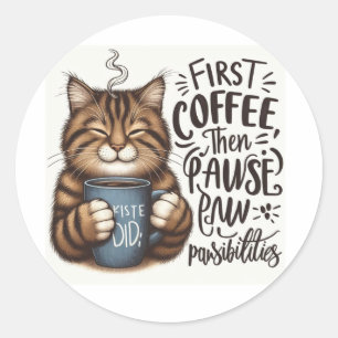 First Coffee Then Pawsibilities Cat Lover Sticker