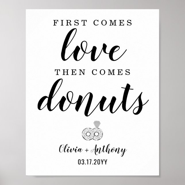 First Comes Love Donuts Wedding Treat Favor Sign (Front)