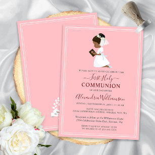 First Communion African American Girl Pink Invitation