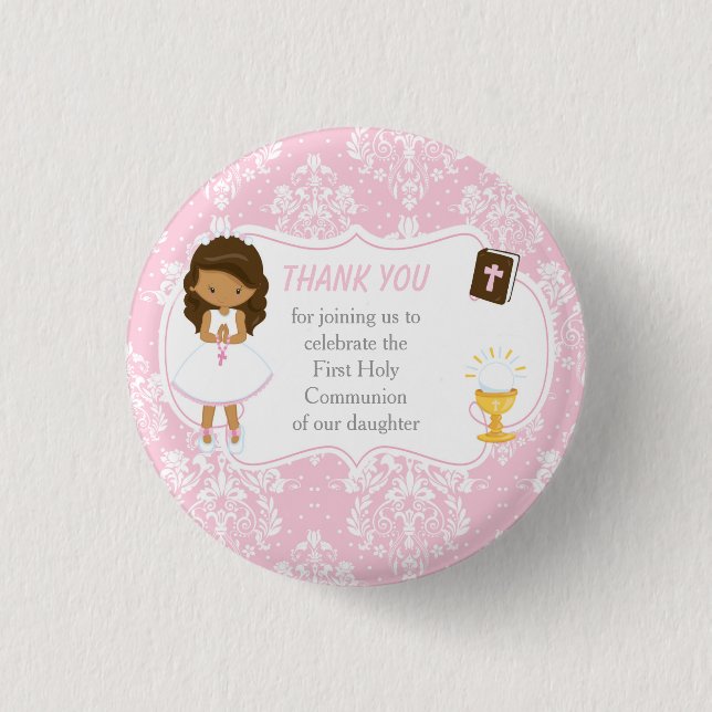 First Communion African American Girl Thank You 3 Cm Round Badge (Front)