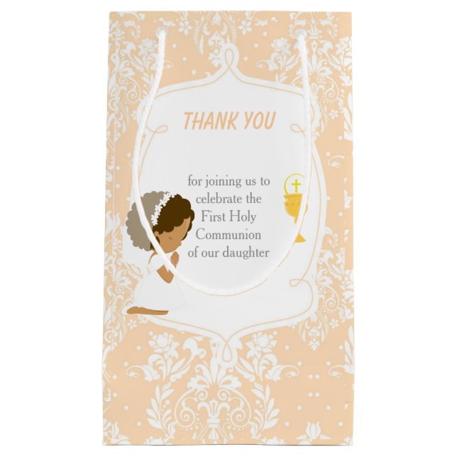 First Communion African American Girl Thank You Small Gift Bag (Front)