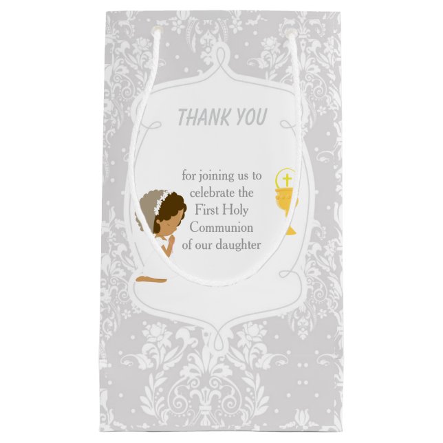 First Communion African American Girl Thank You Small Gift Bag (Front)