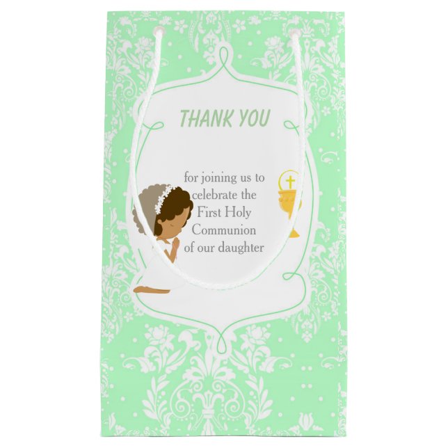 First Communion African American Girl Thank You Small Gift Bag (Front)