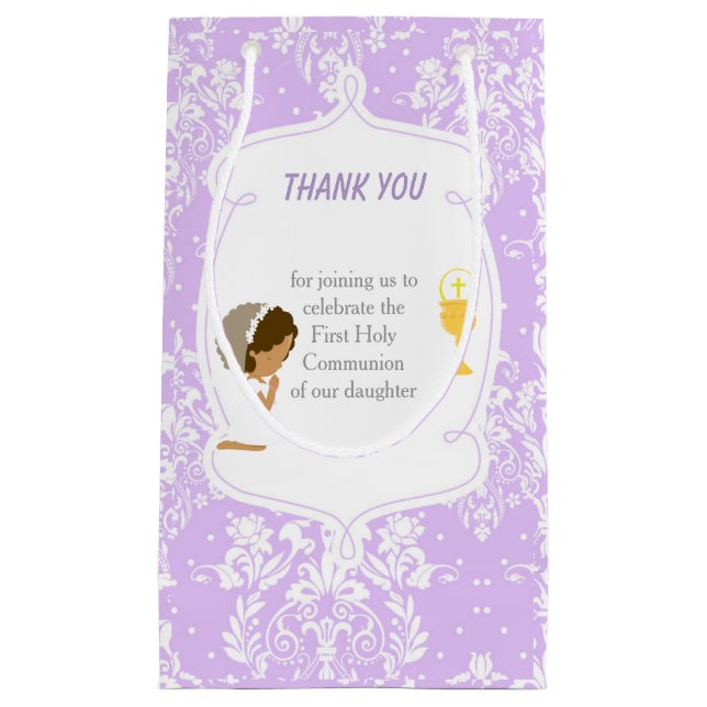 First Communion African American Girl Thank You Small Gift Bag (Front)