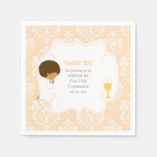First Communion African American Peach Damask Napkin
