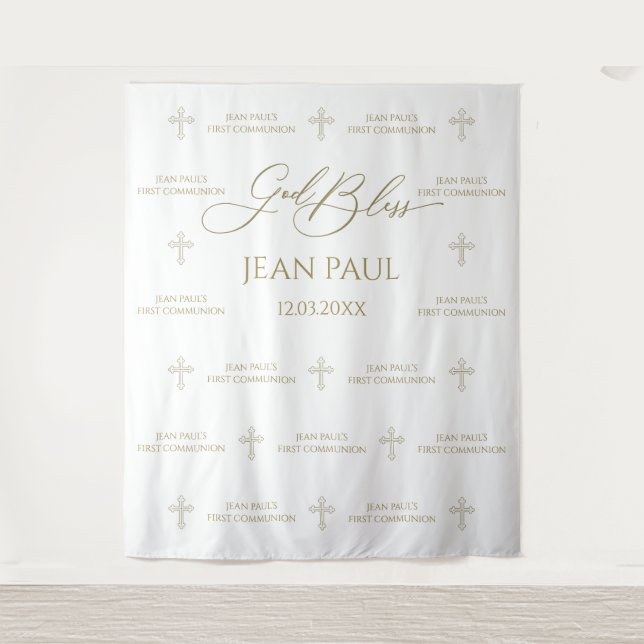First Communion banner backdrop gold Tapestry (Front)