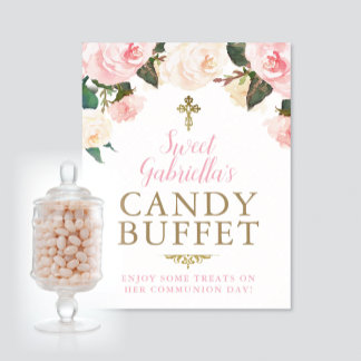 First Communion & Baptism CANDY BUFFET PINK Poster